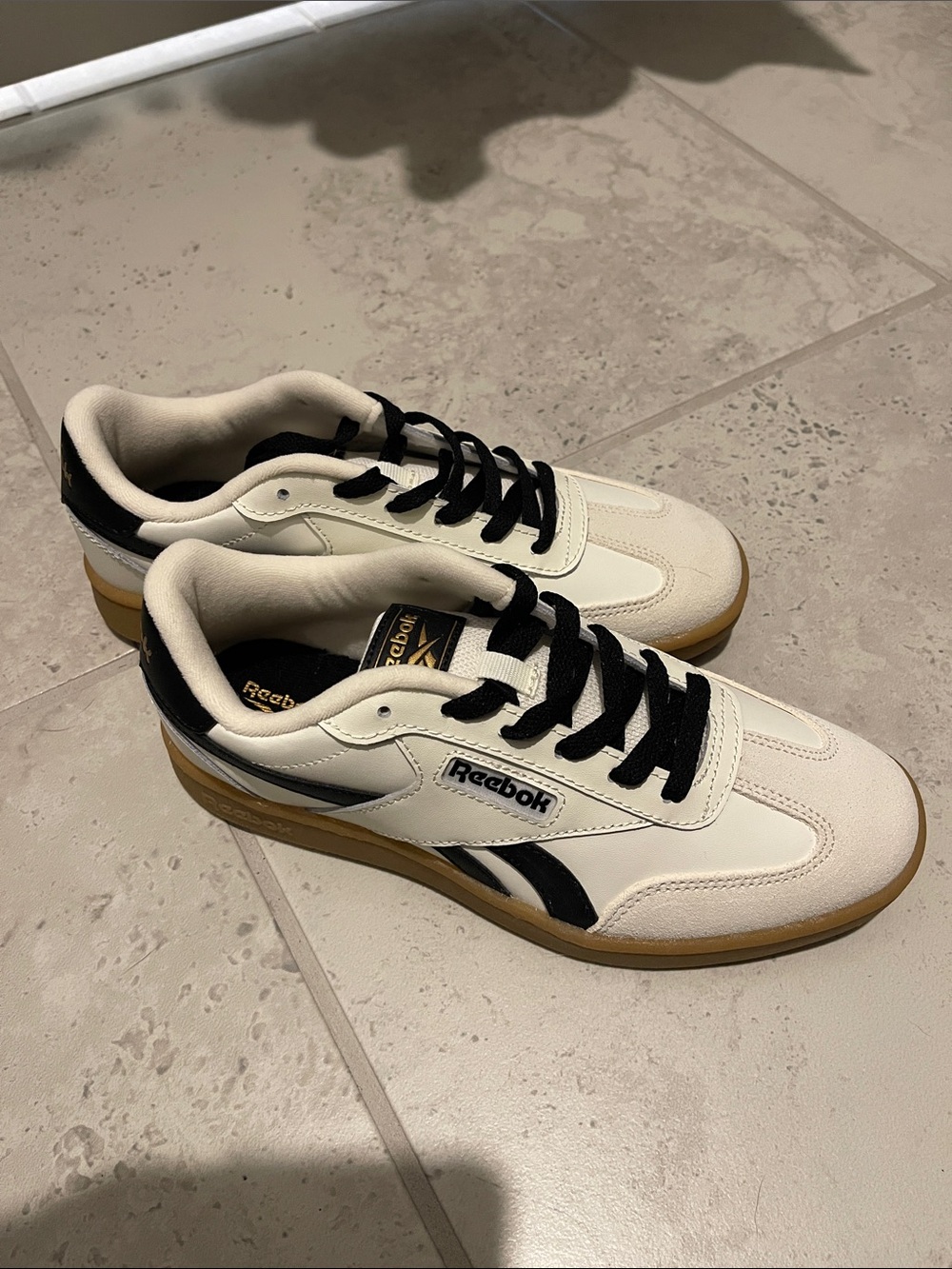 Reebok Cream, Black & Gum Low-Top Sneakers